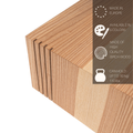 Wooden cube plant stand with vertical corner grooves with manufacturer details