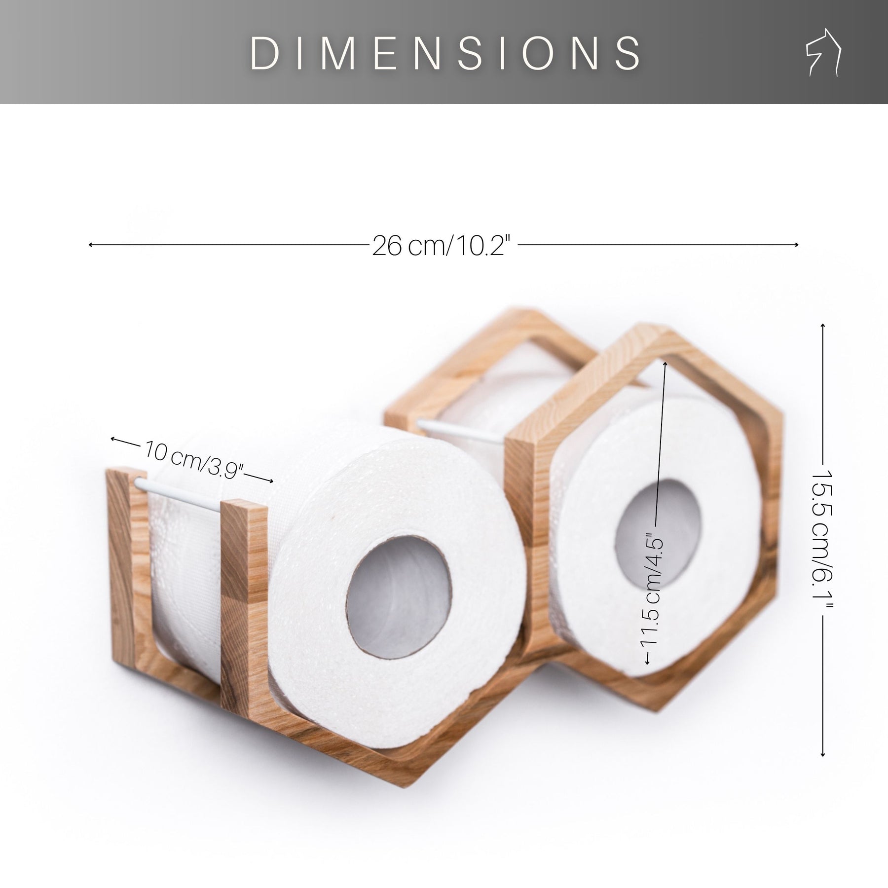 Dimensions for small wooden toilet roll holder in hexagon shape