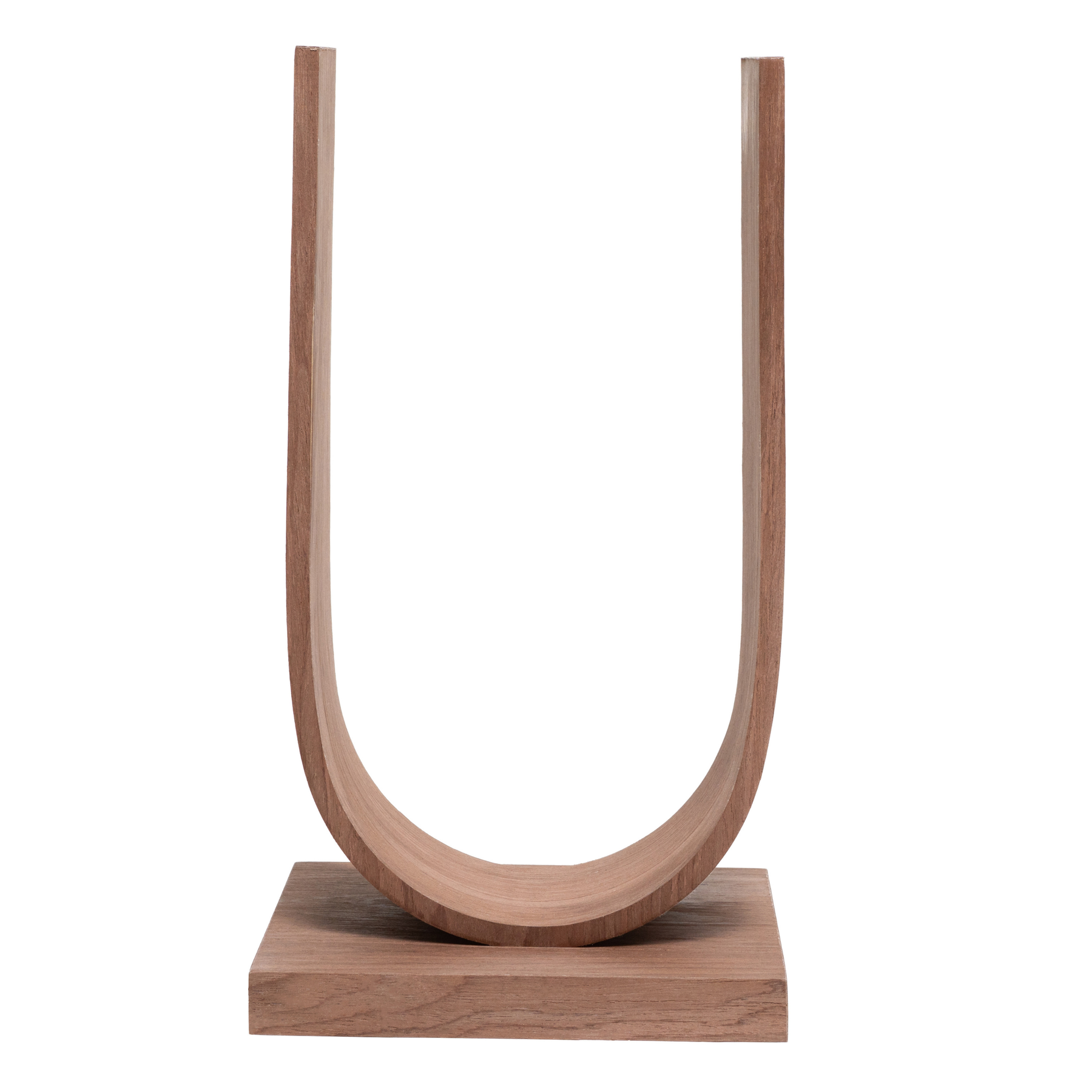 Front view of wooden standing toilet paper holder in walnut color