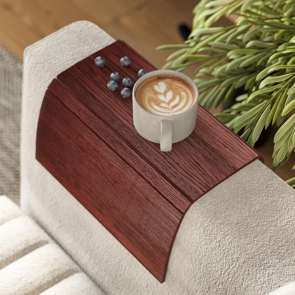 Red wooden sofa arm tray