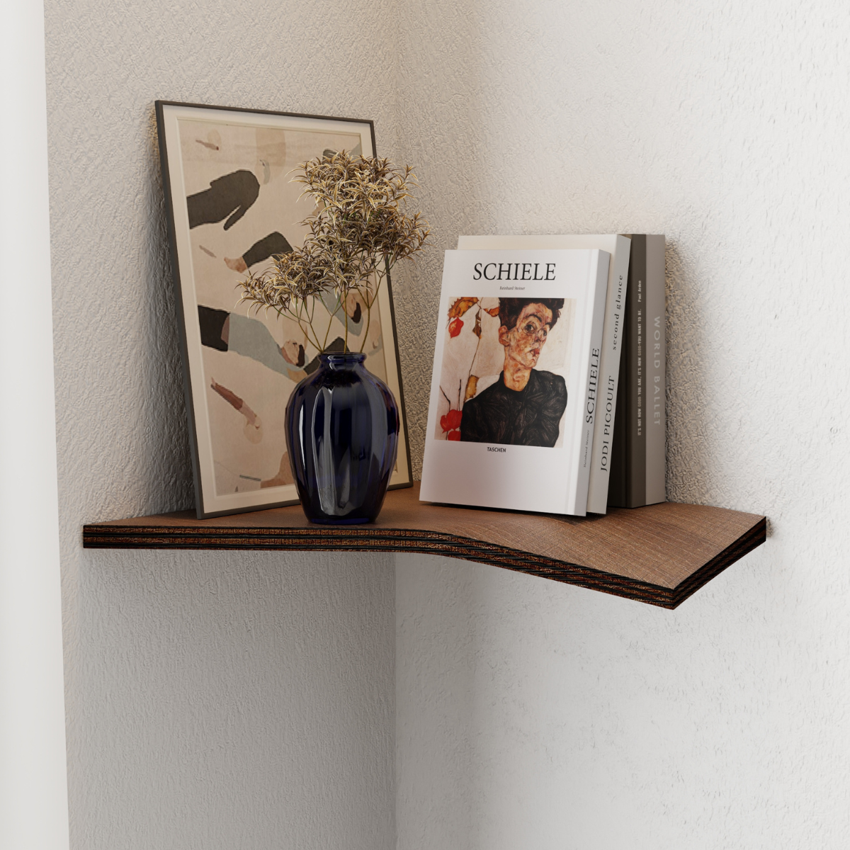 Small wooden corner shelf walnut