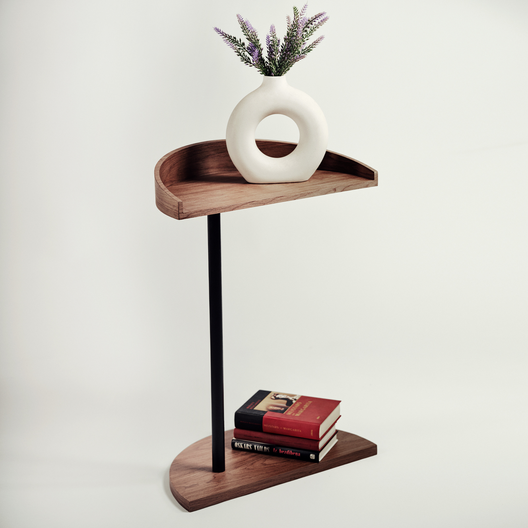 Small living room space modern wooden coffee side table in walnut color