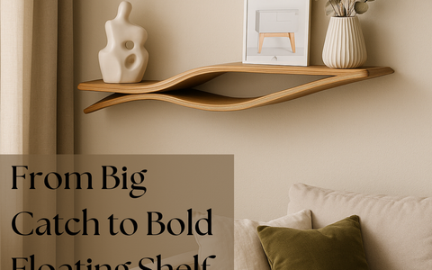 floating wall shelf from wood wall mounted in a fish form
