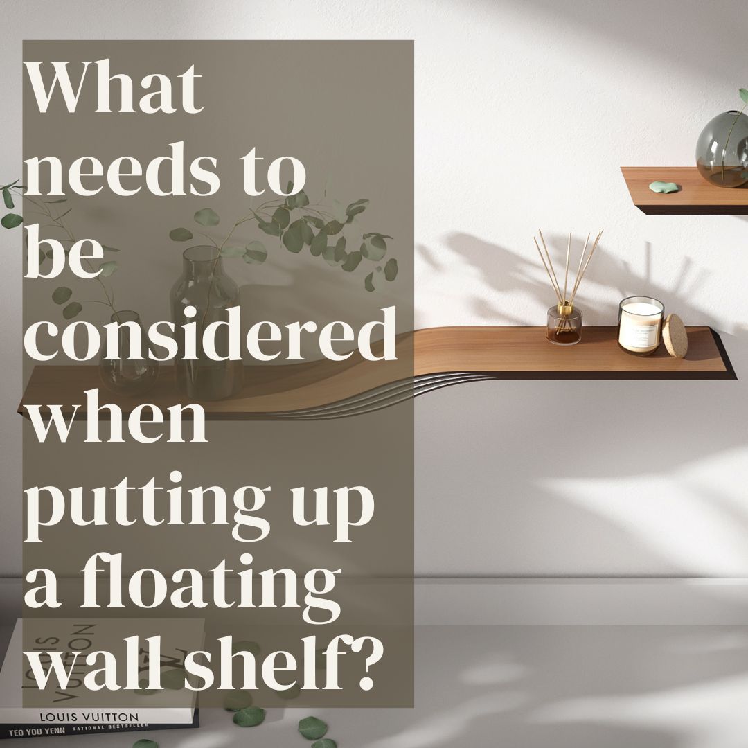 floating wall shelf on white wall sunlit room text on picture