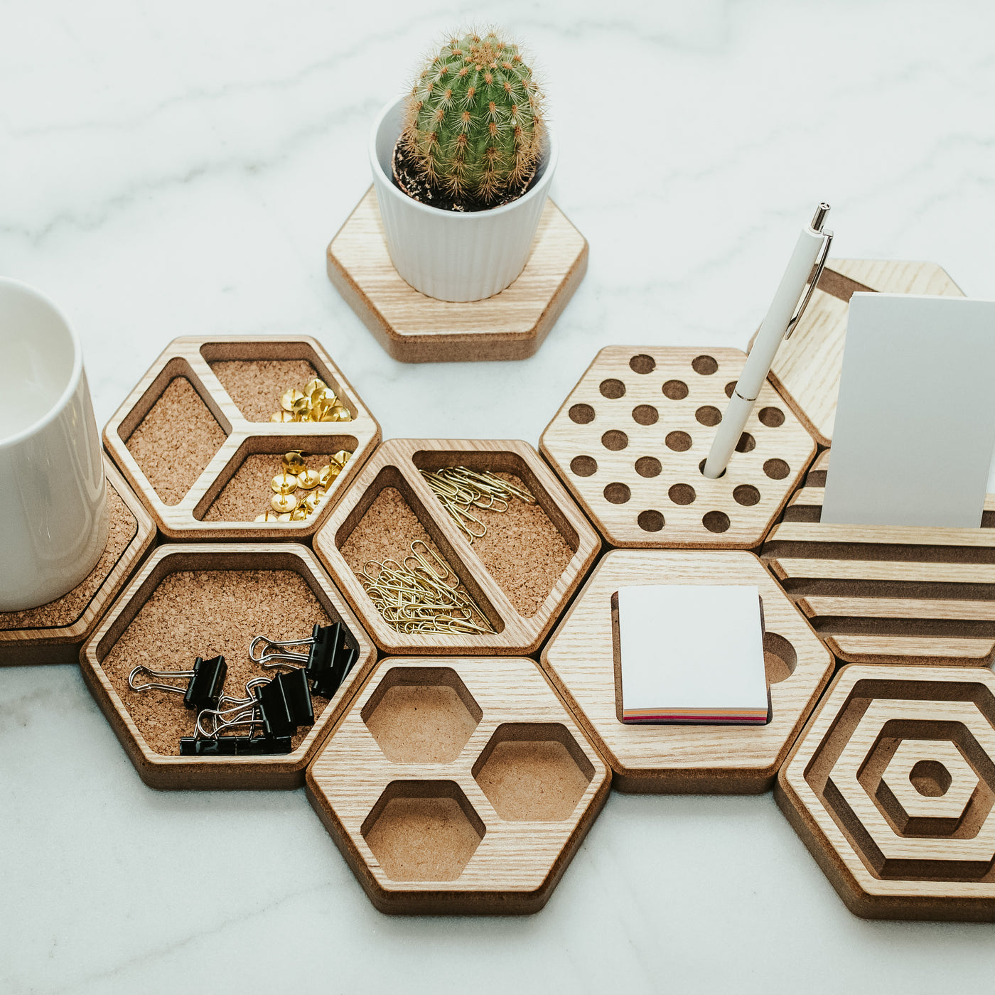 wood desk organizers hexagon compartments