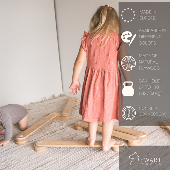 Wooden balance beams for children with manufacturer specifics