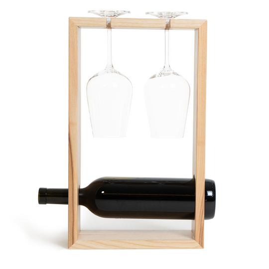 Caja de soporte para vino y copas de madera