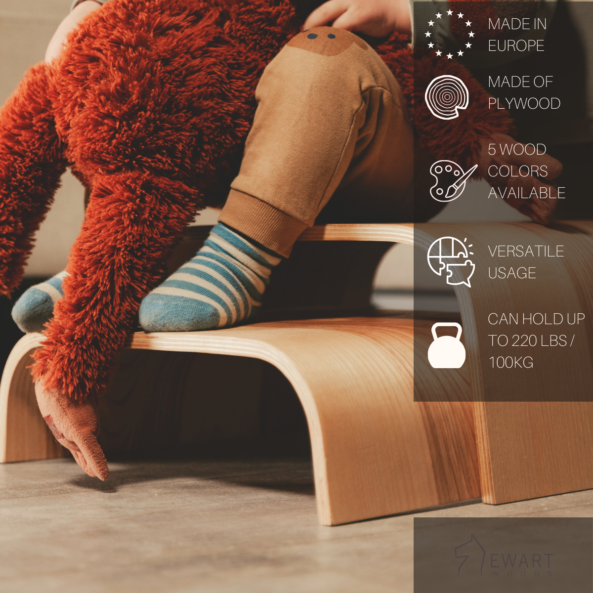 Set of two wooden toddler step stool with manufacturer specifics