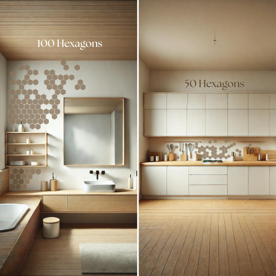 Wood wall hexagon sets in 50 and 100 hexagon pieces