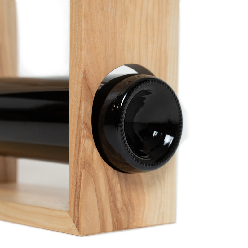 Close-up of wooden wine and glass holder box detail natural wood