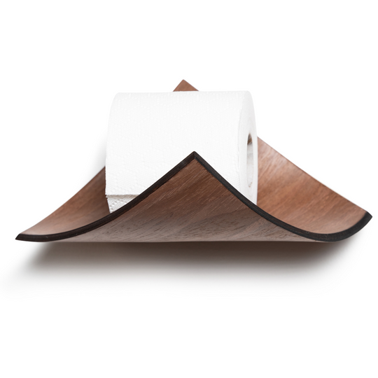 Walnut wood finish toilet paper holder in leaf shape