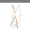Dimensions for wooden free standing coat  rack with black or white metal middle conjunction part