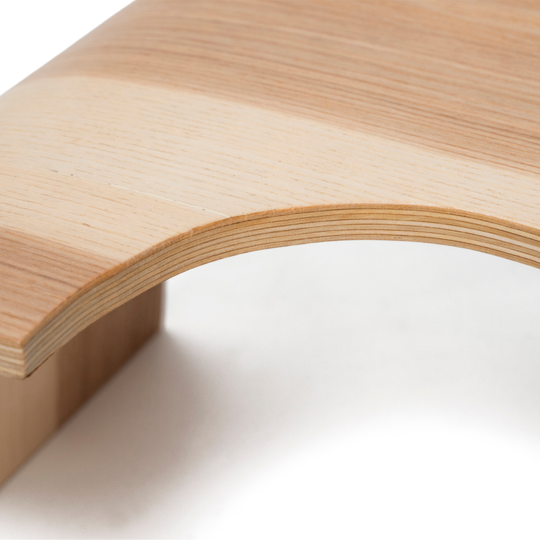 Toddler bathroom step stool curve close-up