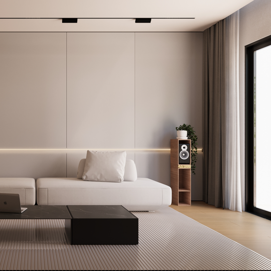 Modern living room setup with speaker stand cabinet for multipurpose use