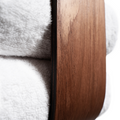 Close-up of wooden towel holder showcasing its smooth veneer texture and rich wood grain, emphasizing craftsmanship and elegance. Neatly stores towels while adding style and functionality.