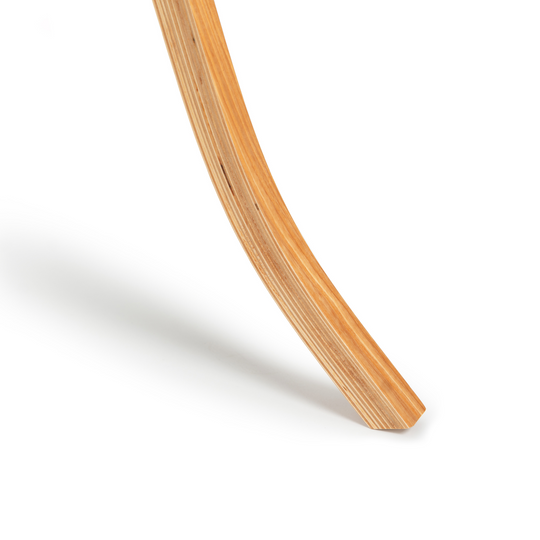 Close-up of wooden free standing coat rack leg