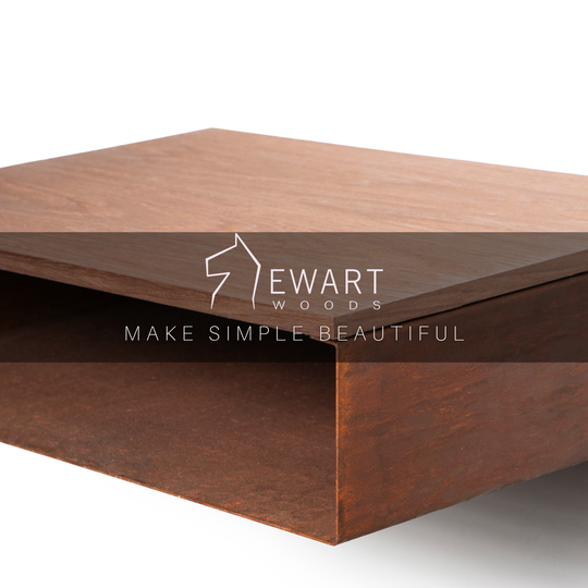 Wall mounted industrial style floating rusted metal nightstand with wooden surface made by EWART WOODS