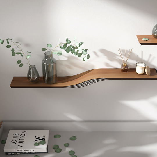 Estante colgante flotante de pared de madera en forma de onda
