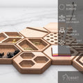 Hexagonal desk trays in MDF and ash veneer on marble, noted for European design, workspace organization, and 10 styles. &