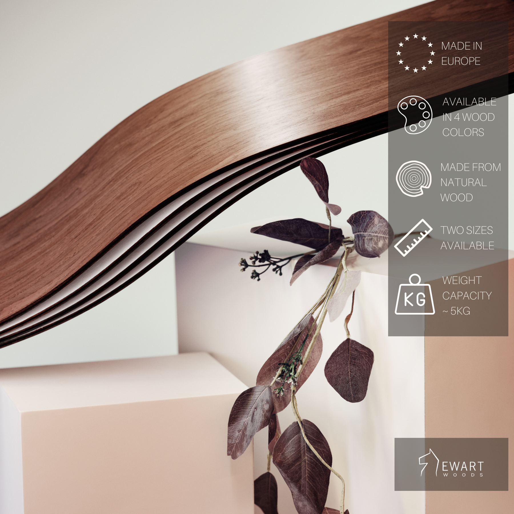 Estante colgante flotante de pared de madera en forma de onda