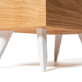 Close-up of white wooden legs for vinyl storage