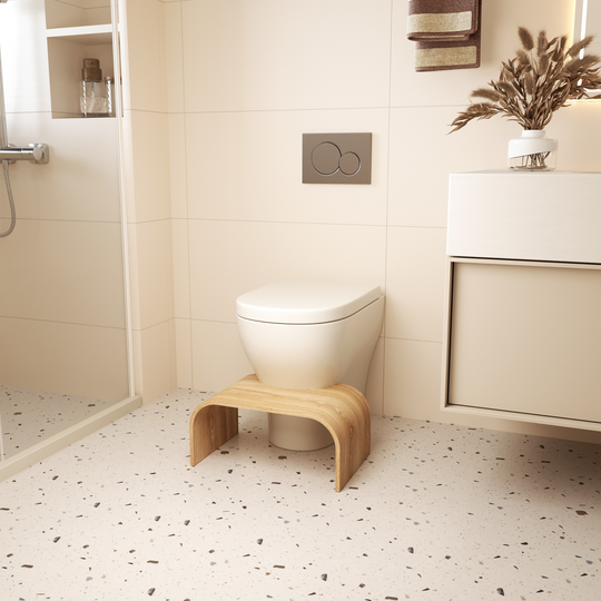 Curved wooden step stool display image for design