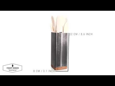 Industrial design metal utensil holders for kitchen with wood accent