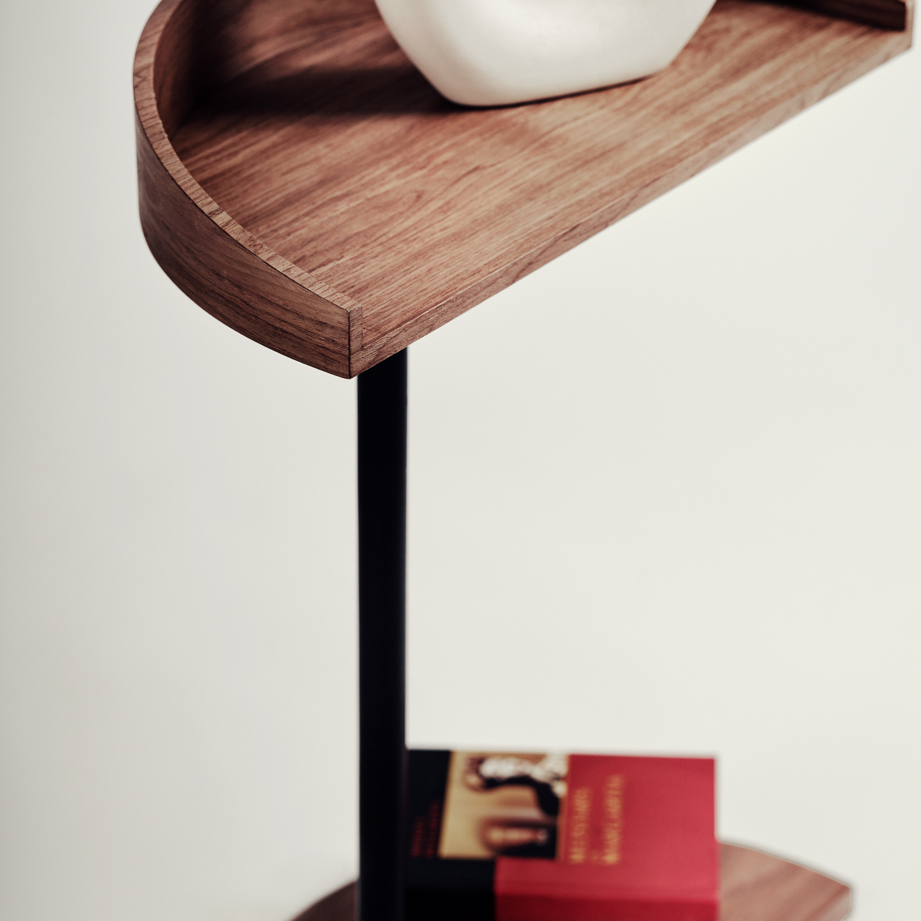 Close-up view of small space modern wooden coffee table for living room