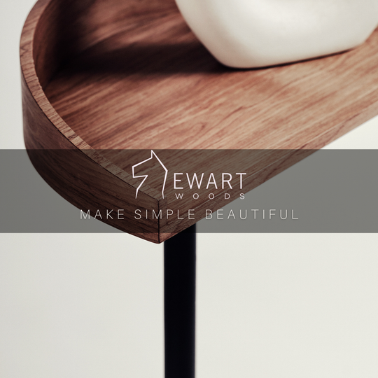 Close-up view of a small space modern wooden coffee table for living room made by EWART WOODS