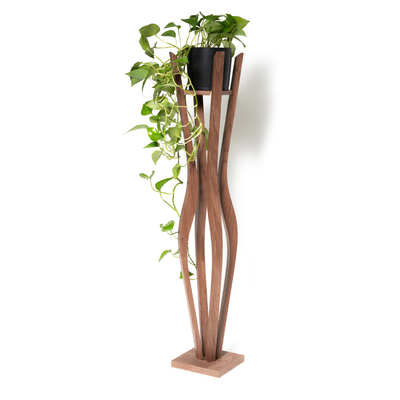 Tall wooden wave plant stand indoor single pot floor stand walnut oak ash