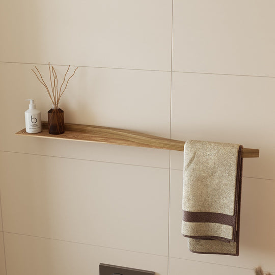 Oak wall mounted bathroom towel rack unique and functional design
