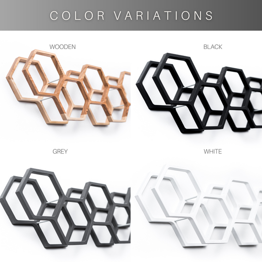 Wooden toilet paper holder in hexagon shape color variations