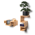 Set of 2 small wood lego shelves in geometric shape for storing decor or plants