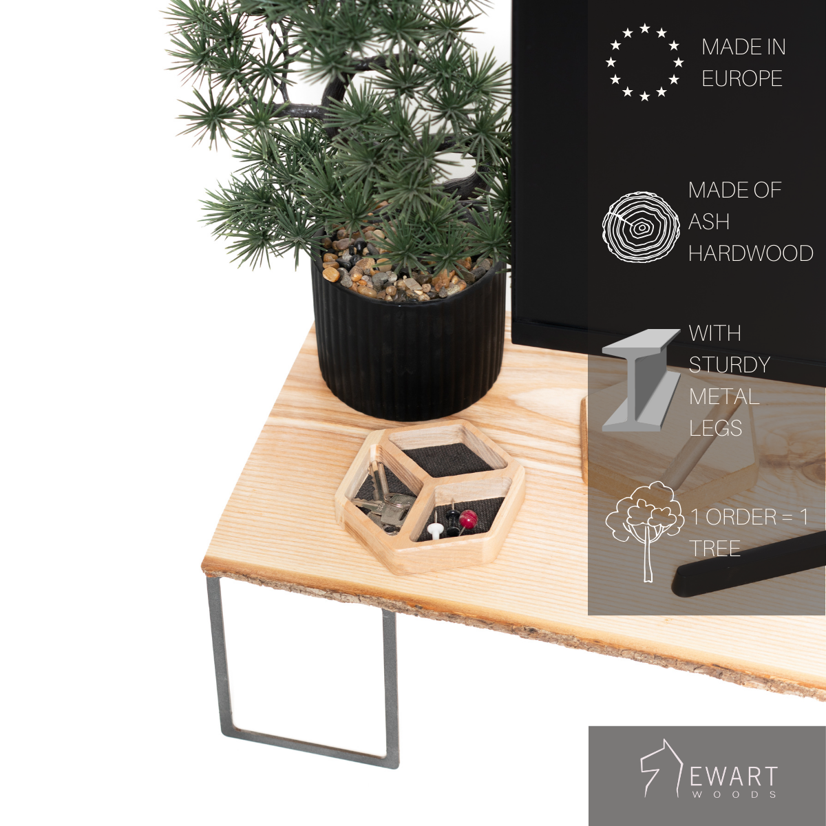 Wooden monitor stand with manufacturer specifics