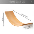 Curved cherry wood toilet paper holder with dimensions: 8 cm (3") in height, 41 cm (16") in length, and 11 cm (4") in depth.