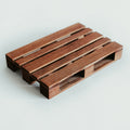 Handmade wooden pallet coaster in a rich brown stain, showcasing a smooth, polished texture and detailed craftsmanship, displayed on a white surface.