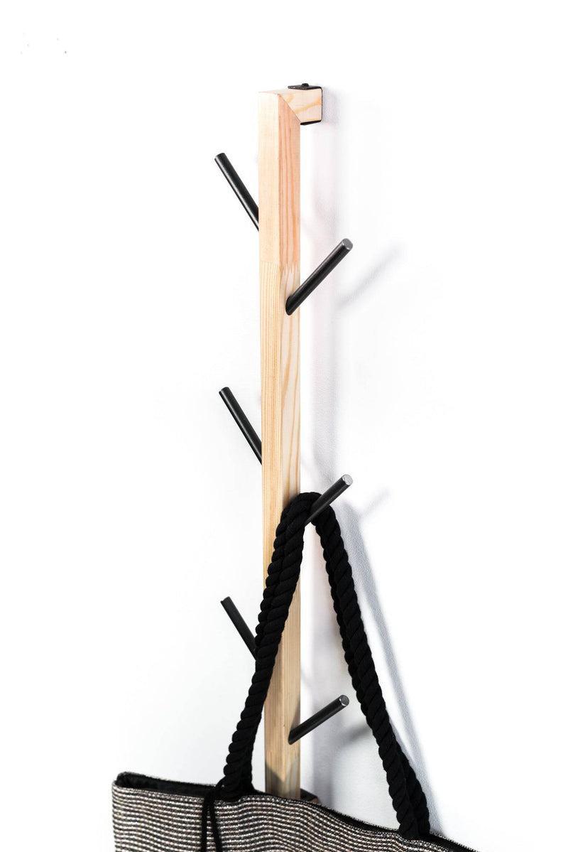 Wall hanger with metal hooks for entryway coat rack wood and metal combination