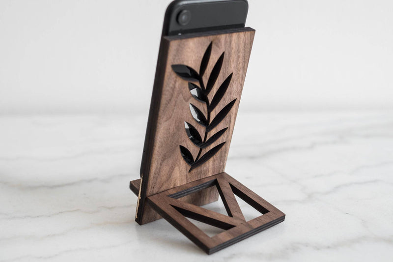 Birch wood phone stand holder for desktop smartphone dock minimalist design