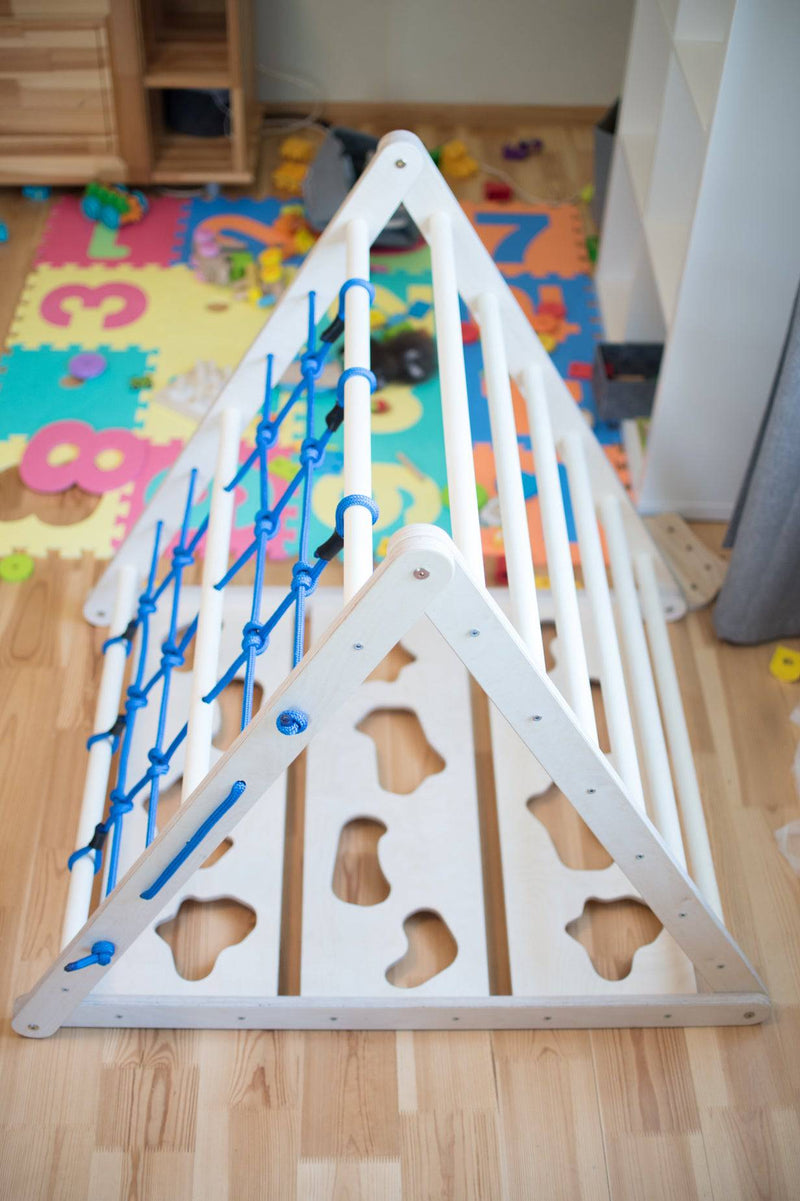 Blue birch plywood Pikler triangle climbing frame 3-in-1 for toddlers and children