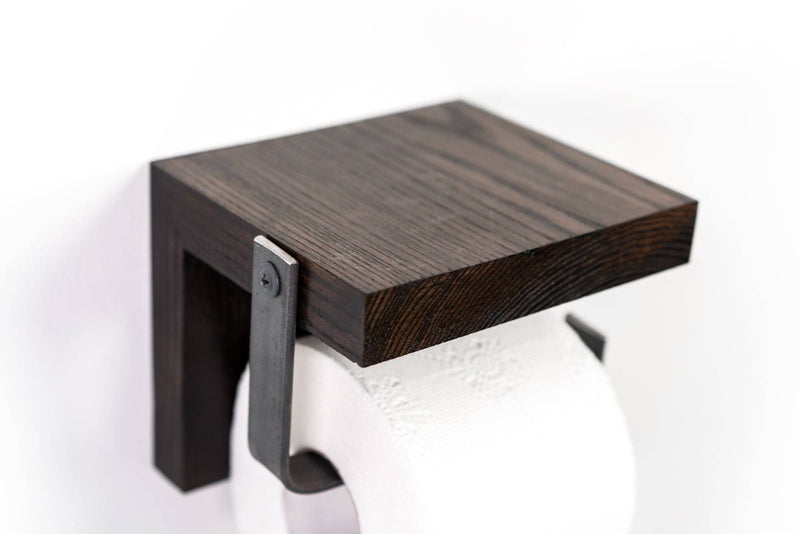 Wall mounted mini toilet paper holder metal and wood combination modern bathroom