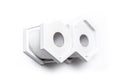 Close-up of a wall-mounted white mini honeycomb toilet paper holder, displaying two rolls of toilet paper. The holder features a textured wood surface, highlighting the natural grain in a modern design.